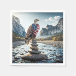 Bald Eagle On Cairn With American Flag  Napkin