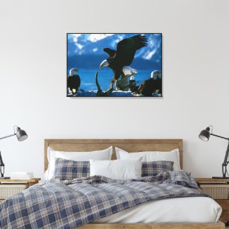 Bald Eagle on log Wrapped Canvas Print