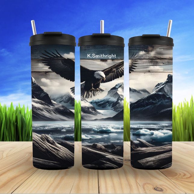 Bald Eagle Over Frozen Peaks Thermal Tumbler (Creator Uploaded)