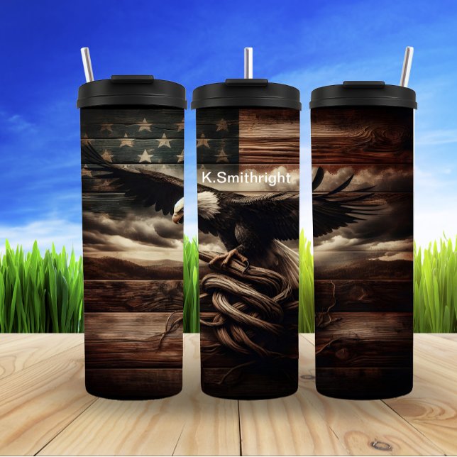 Bald Eagle Over Patriotic Flag Thermal Tumbler (Creator Uploaded)