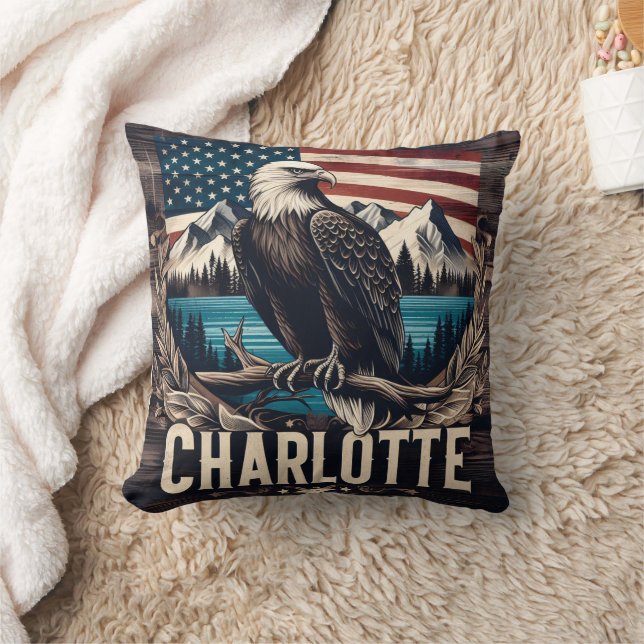 Bald Eagle Overlooking Charlotte With Mountains Cushion (Blanket)