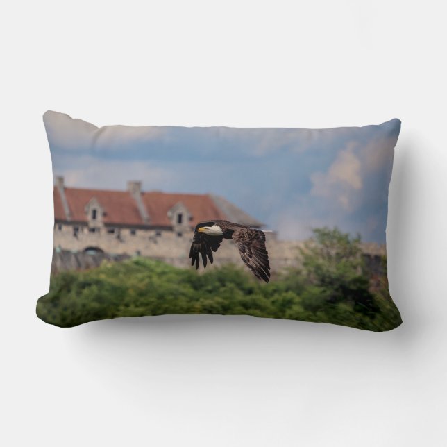 Bald Eagle passing Fort Ticonderoga Lumbar Cushion (Front)