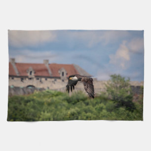 Bald Eagle passing Fort Ticonderoga Tea Towel