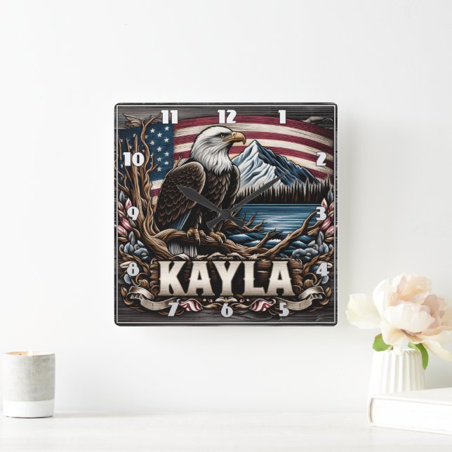 Bald Eagle Perched Near Mountains and Lake Square Wall Clock (Home)