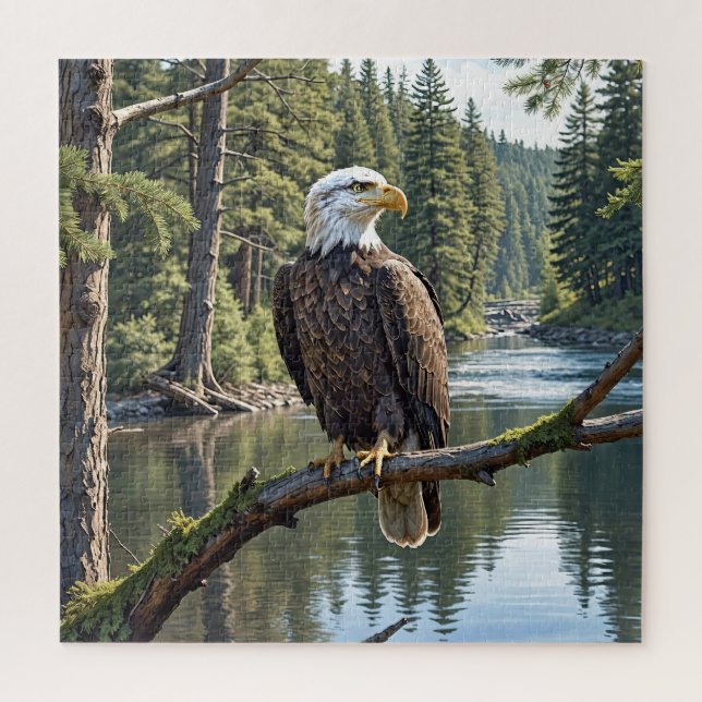 Bald Eagle Perched On a River Tree Branch Jigsaw Puzzle (Vertical)