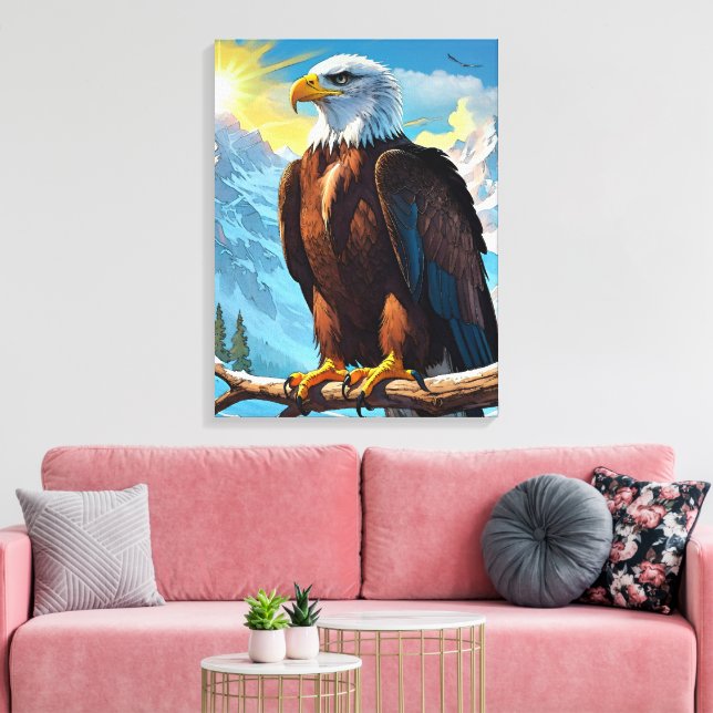 Bald Eagle Perched on Branch Canvas Print (Insitu(LivingRoom))