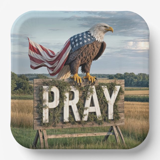 Bald Eagle Perched On Pray Sign Paper Plate (Front)