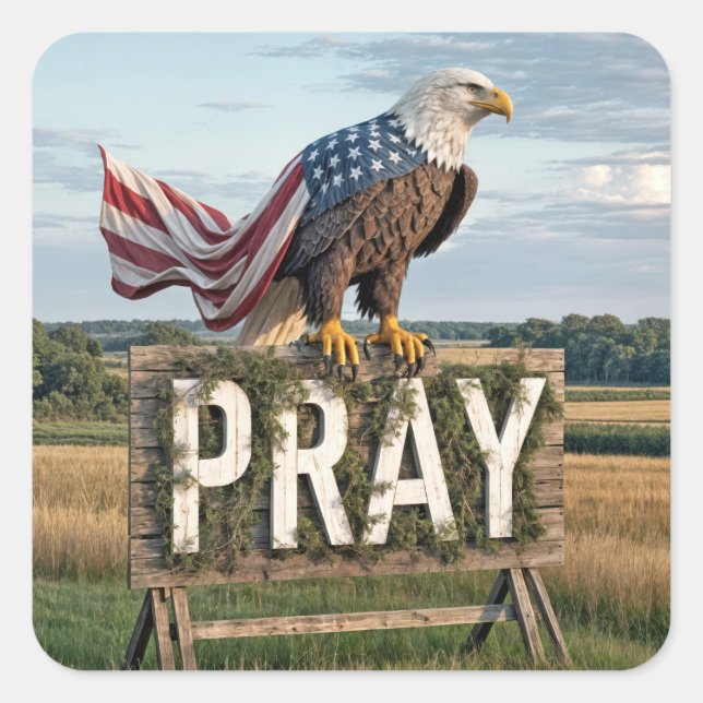 Bald Eagle Perched On Pray Sign Square Sticker (Front)