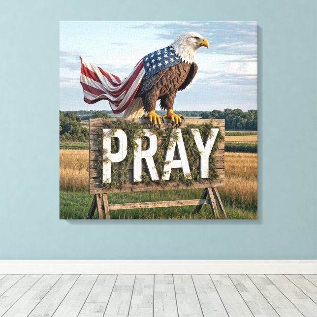 Bald Eagle Perched On Rustic Pray Sign (Insitu(Wood Floor))