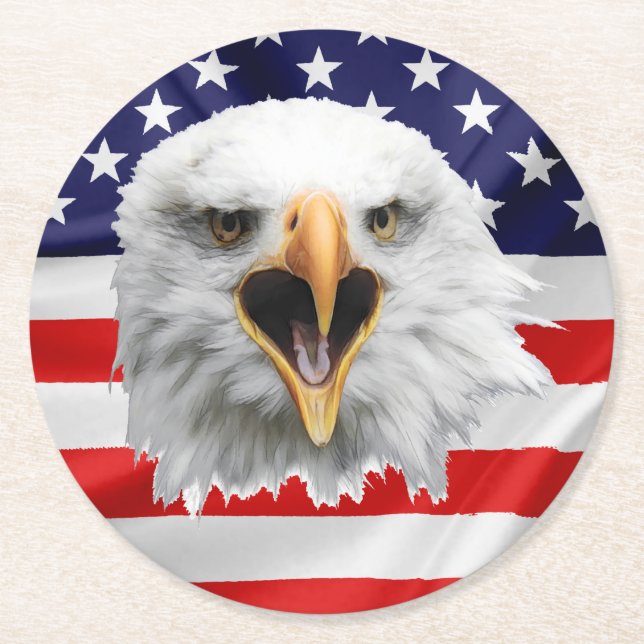 Bald Eagle pleasing patriotic gift Round Paper Coaster (Front)