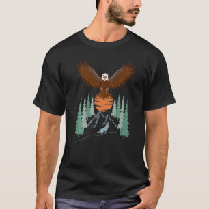 Bald Eagle Print In The Forest Mountain Wolf Bird  T-Shirt