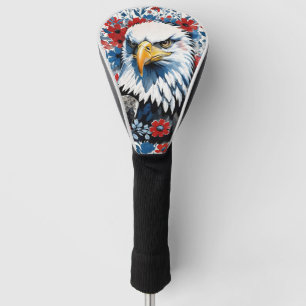 Bald Eagle Red White and Blue Floral USA Golf Head Cover