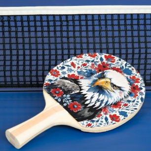 Bald Eagle Red White and Blue Floral USA Ping Pong Paddle