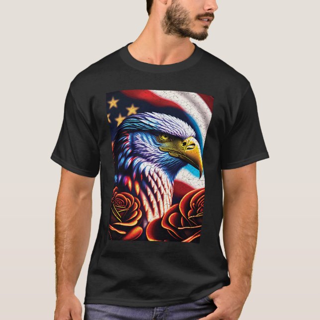 Bald Eagle Rose Patriotic 4th of July USA American T-Shirt (Front)