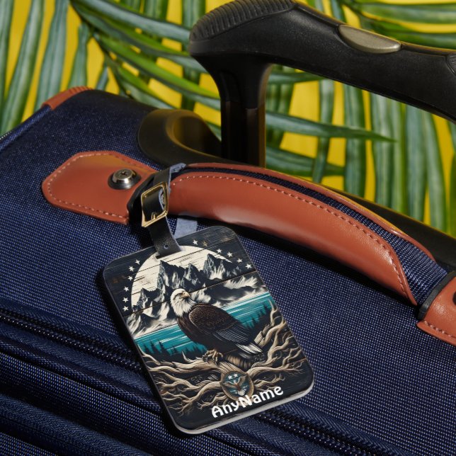 Bald Eagle Soaring Over Mountains Luggage Tag (Front Insitu 1)