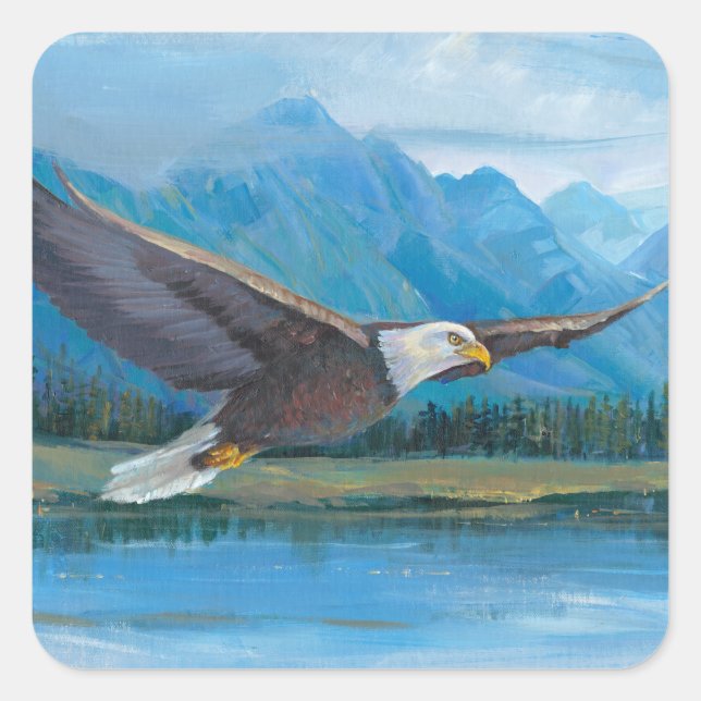 Bald Eagle Soaring Square Sticker (Front)