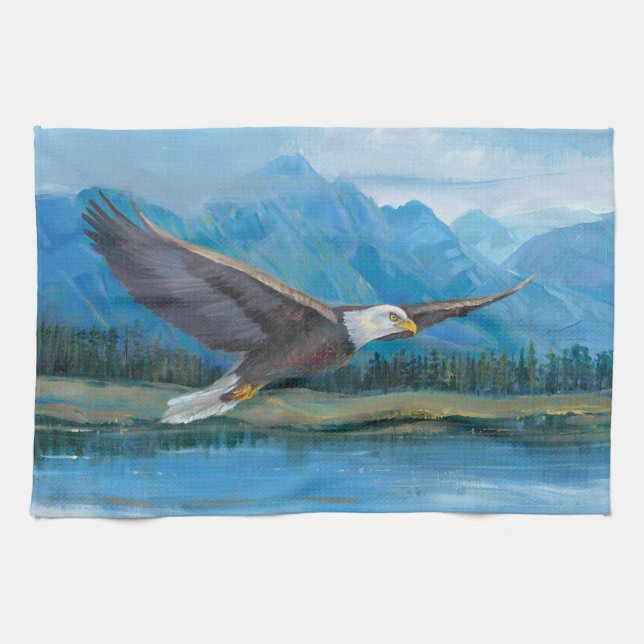 Bald Eagle Soaring Tea Towel (Horizontal)