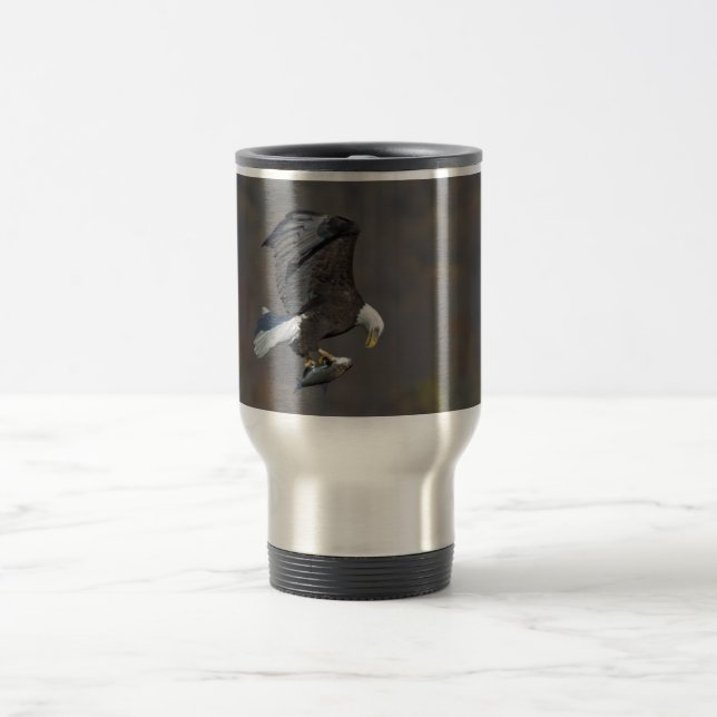 Bald Eagle staring at a fish Travel Mug (Center)
