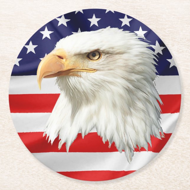 Bald Eagle superb patriotic gift Round Paper Coaster (Front)