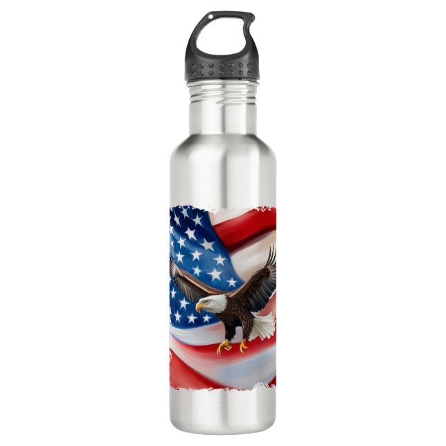 Bald Eagle & US Flag 4th Of July 710 Ml Water Bottle (Front)