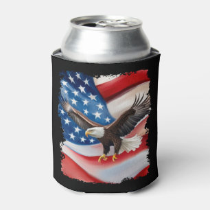 Bald Eagle & US Flag 4th Of July Can Cooler