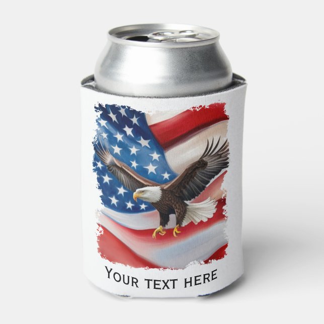 Bald Eagle & US Flag 4th Of July Can Cooler (Can Front)