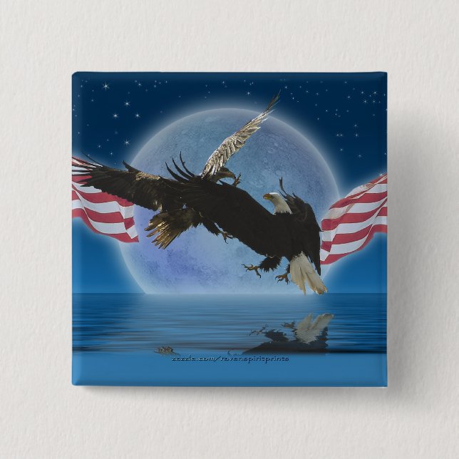 BALD EAGLE & US FLAG Patriot Series Button (Front)
