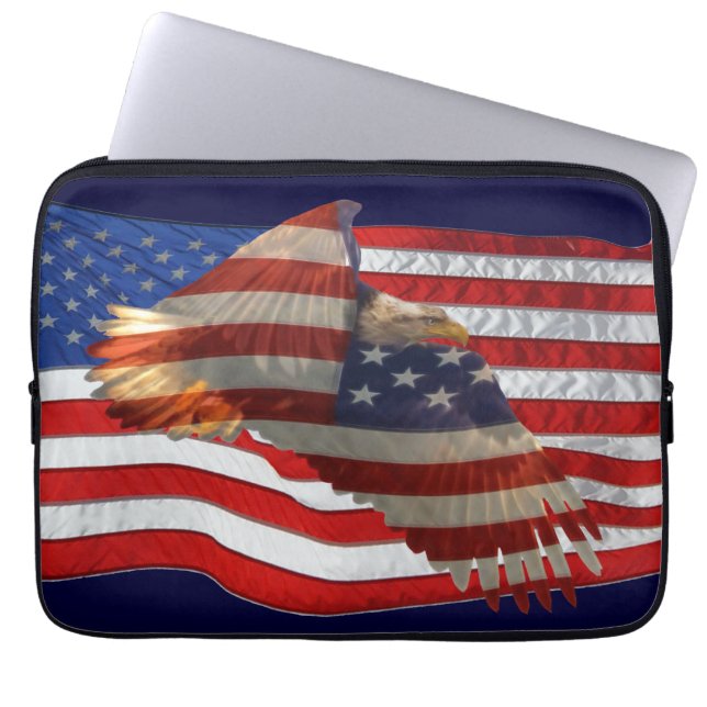 Bald Eagle & US Flag Patriotic Laptop Sleeve (Front)