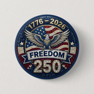 Bald Eagle USA 250 Patriotic Flag Rhinestone  6 Cm Round Badge