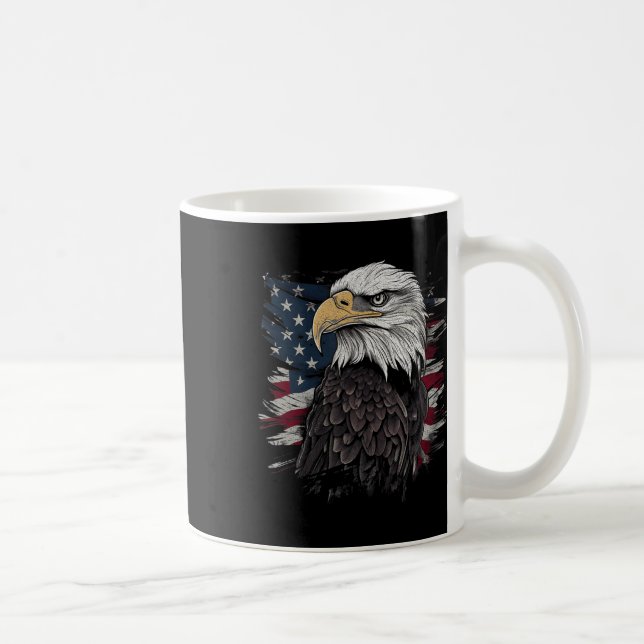Bald Eagle USA American Flag Patriotic Graphic Men Coffee Mug (Right)