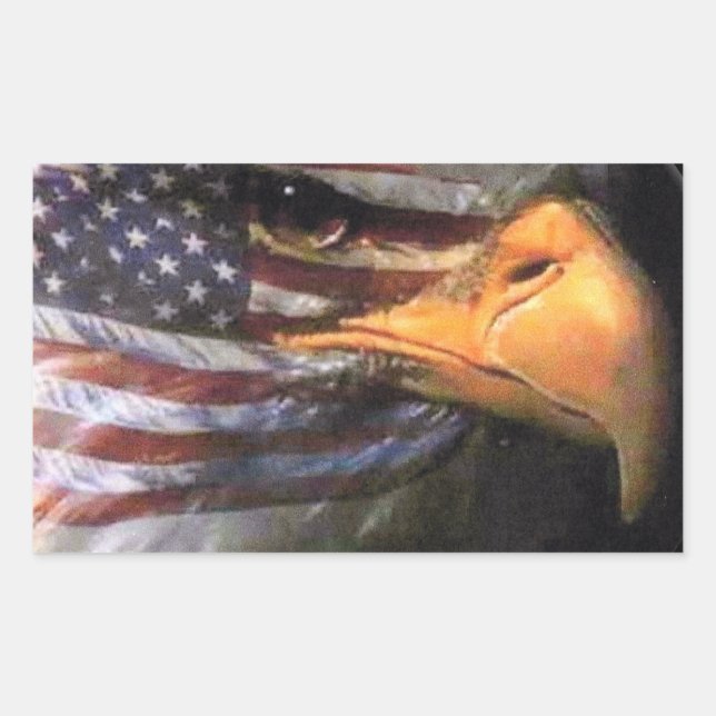 Bald Eagle - USA Flag Rectangular Sticker (Front)