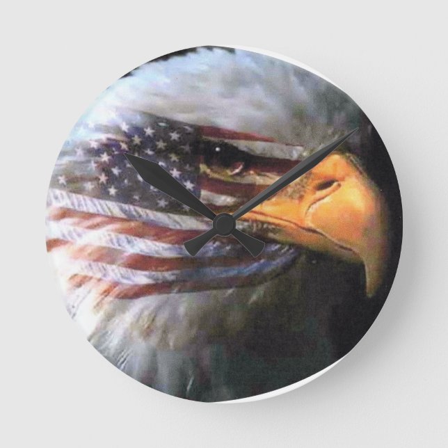 Bald Eagle - USA Flag Round Clock (Front)