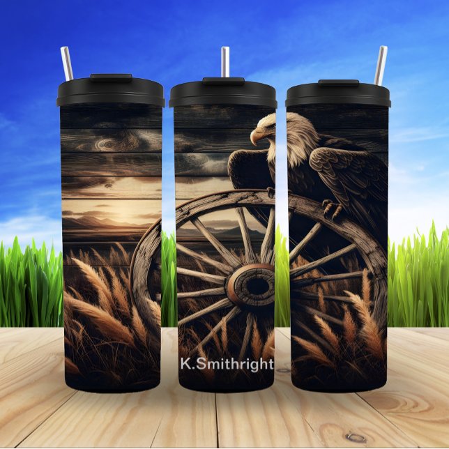 Bald Eagle Wagon Wheel Sunset Thermal Tumbler (Creator Uploaded)