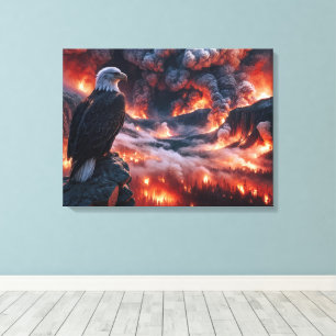 Bald Eagle Watching a Mountain Wildfire Canvas Print
