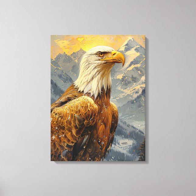 Bald Eagle Watercolor Mountains Canvas Print (Front)