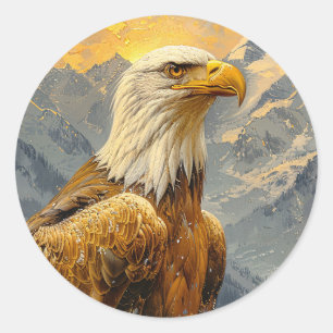 Bald Eagle Watercolor Mountains Classic Round Sticker