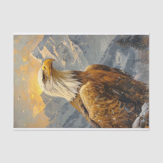 Bald Eagle Watercolor Mountains Decoupage Tissue Paper (Front)