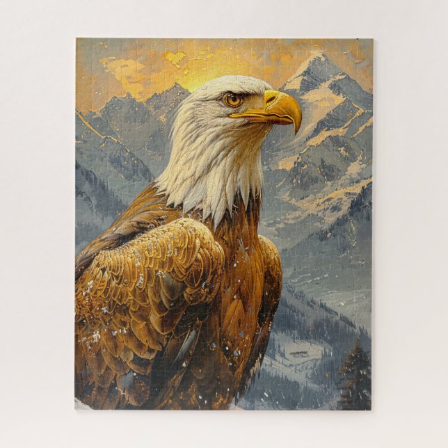 Bald Eagle Watercolor Mountains Jigsaw Puzzle (Vertical)