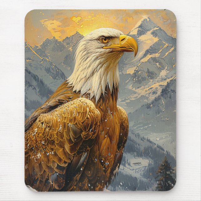 Bald Eagle Watercolor Mountains Mouse Pad (Front)