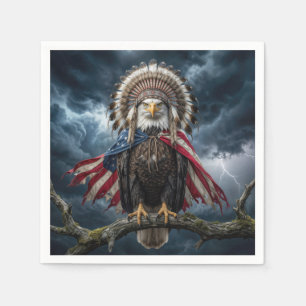 Bald Eagle Wearing an American Flag and Headdress  Napkin