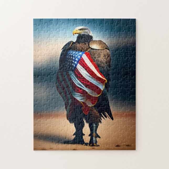 Bald Eagle Wearing Armour Holding An American Flag Jigsaw Puzzle (Vertical)
