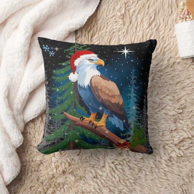 Bald Eagle wearing Santa Hat Christmas Cushion (Blanket)