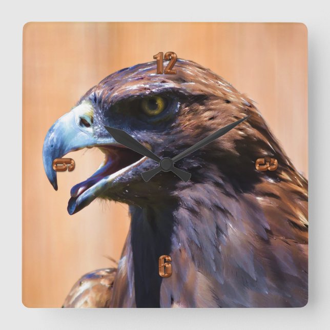 Bald Eagle Wildlife Art Portrait II Square Wall Clock (Front)