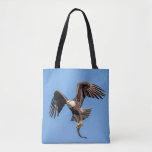 Bald Eagle with a fish Tote Bag