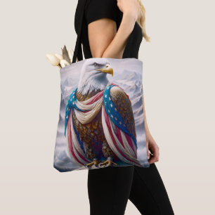 Bald Eagle with a Tear and American Flag Tote Bag