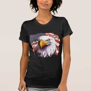 Bald Eagle With A Tear - USA Flag In Background T-Shirt