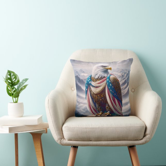 Bald Eagle with a Tear Wearing American Flag Cushion (Chair)
