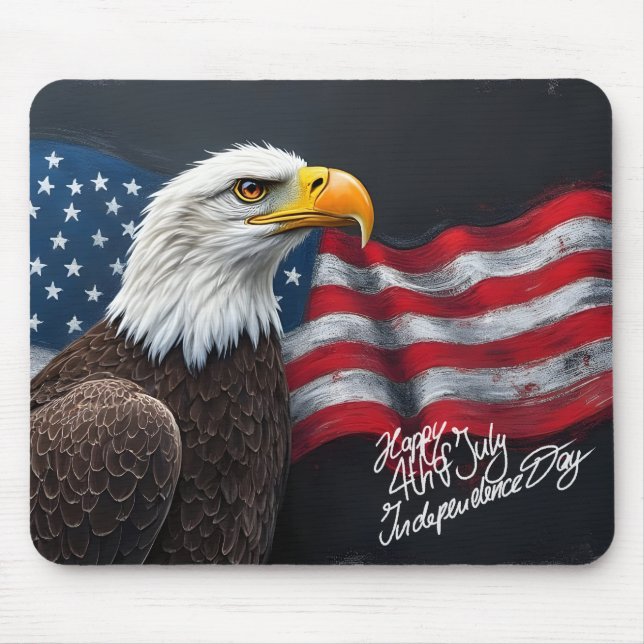 Bald Eagle with American Flag 4th of July Art Mouse Pad (Front)