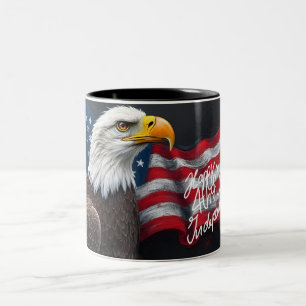 Bald Eagle with American Flag 4th of July Art Two-Tone Coffee Mug