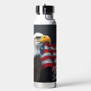 Bald Eagle with American Flag 4th of July Art Water Bottle